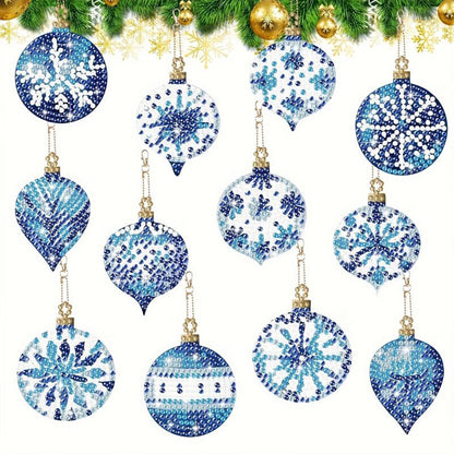 12PCS Diamond Art Keyring Snowflakes Double Sided Diamond Painting Keychain (#1)