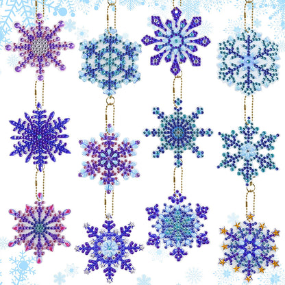 12PCS Diamond Art Keyring Snowflakes Double Sided Diamond Painting Keychain (#2)