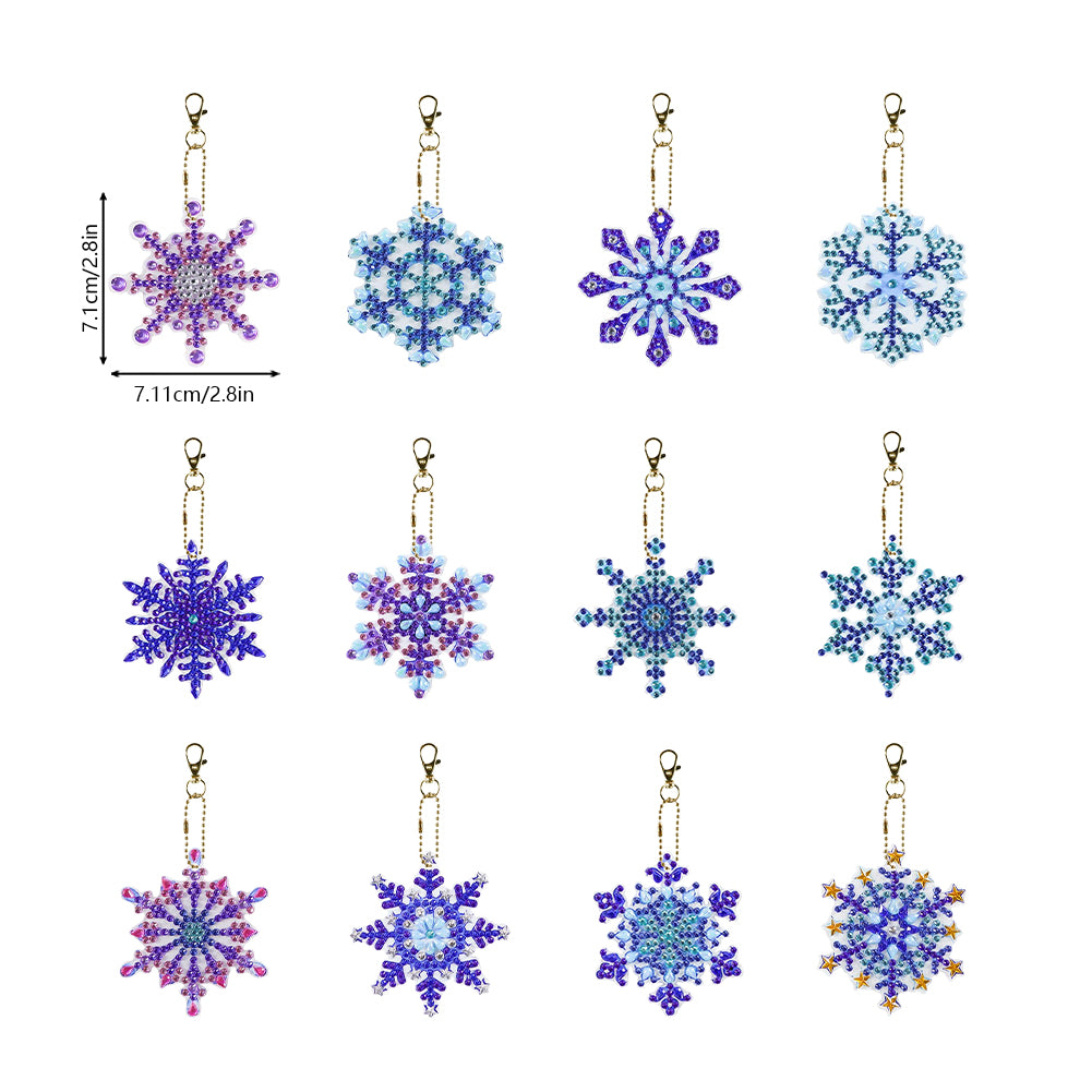 12PCS Diamond Art Keyring Snowflakes Double Sided Diamond Painting Keychain (#2)