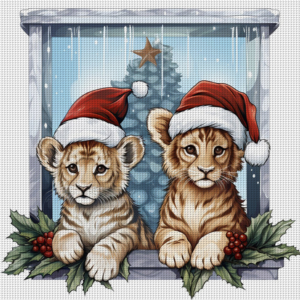 Christmas Tiger - 18CT Stamped Cross Stitch 30*30CM