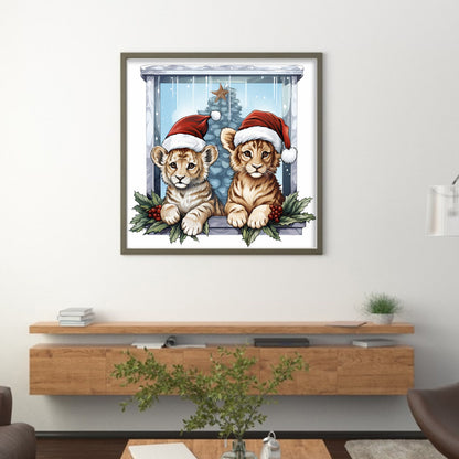 Christmas Tiger - 18CT Stamped Cross Stitch 30*30CM