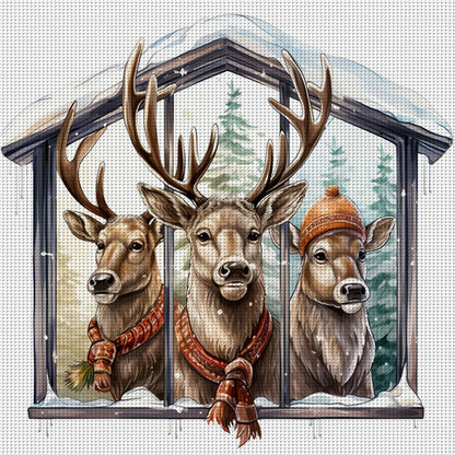 Winter Deer - 18CT Stamped Cross Stitch 30*30CM