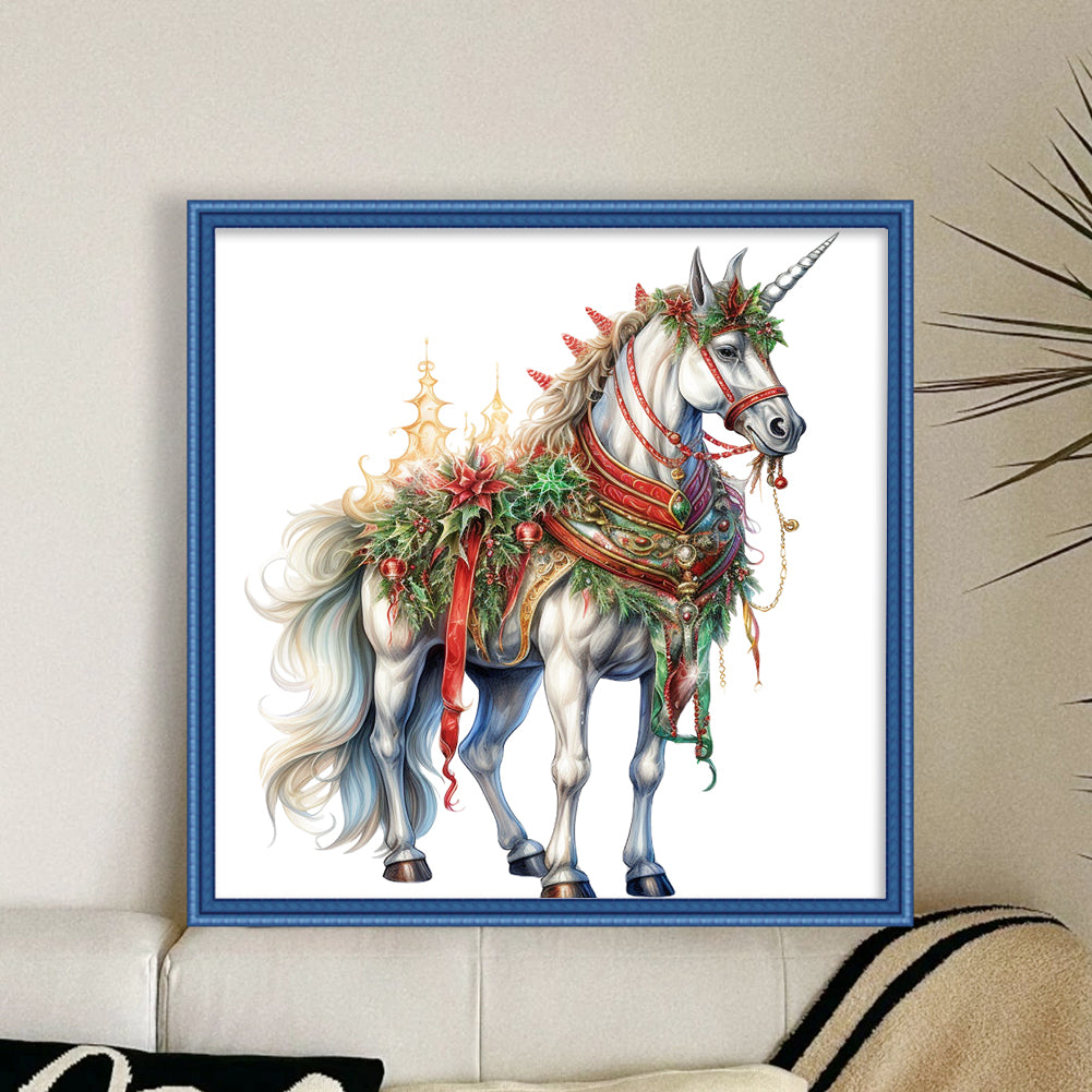 Christmas Unicorn - 18CT Stamped Cross Stitch 30*30CM