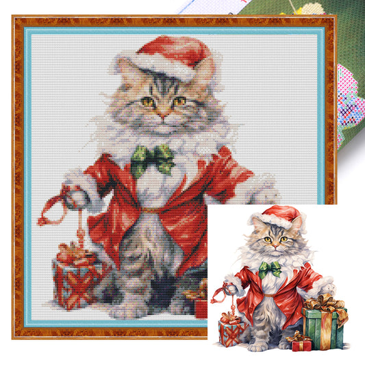 Christmas Cat - 18CT Stamped Cross Stitch 30*30CM