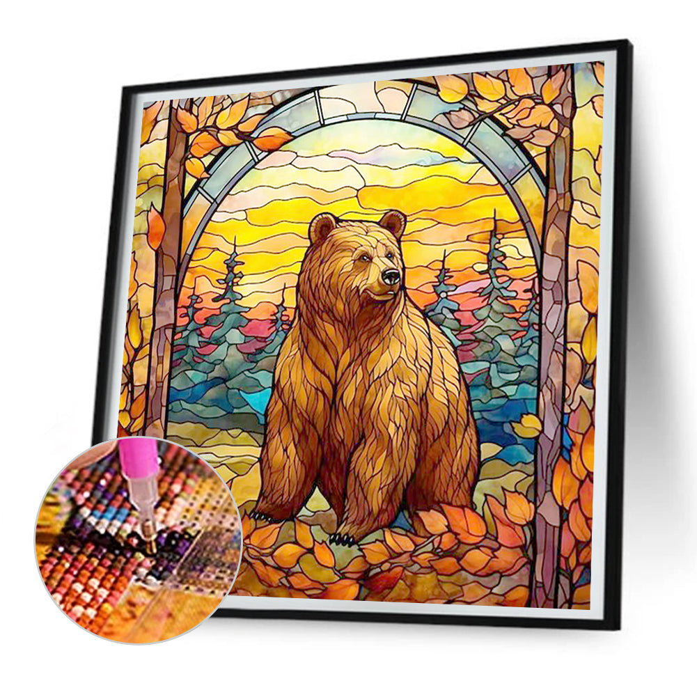 Stained Glass Brown Bear - Full Round Drill Diamond Painting 30*30CM