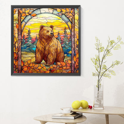 Stained Glass Brown Bear - Full Round Drill Diamond Painting 30*30CM