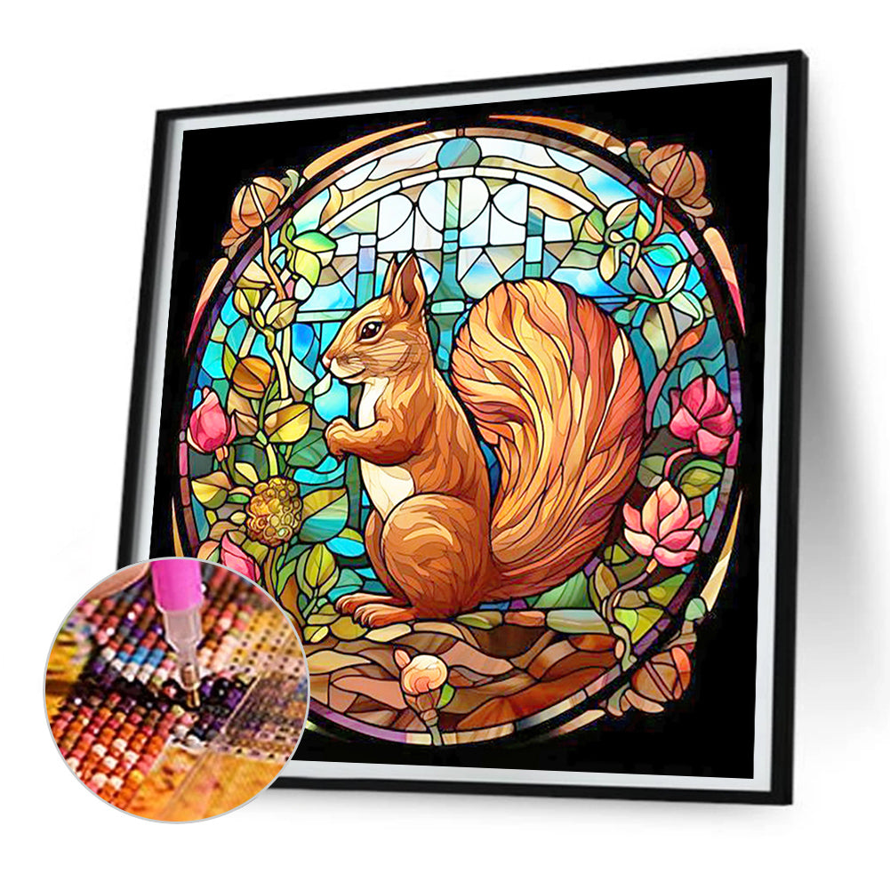 Stained Glass Squirrel - Full Round Drill Diamond Painting 30*30CM