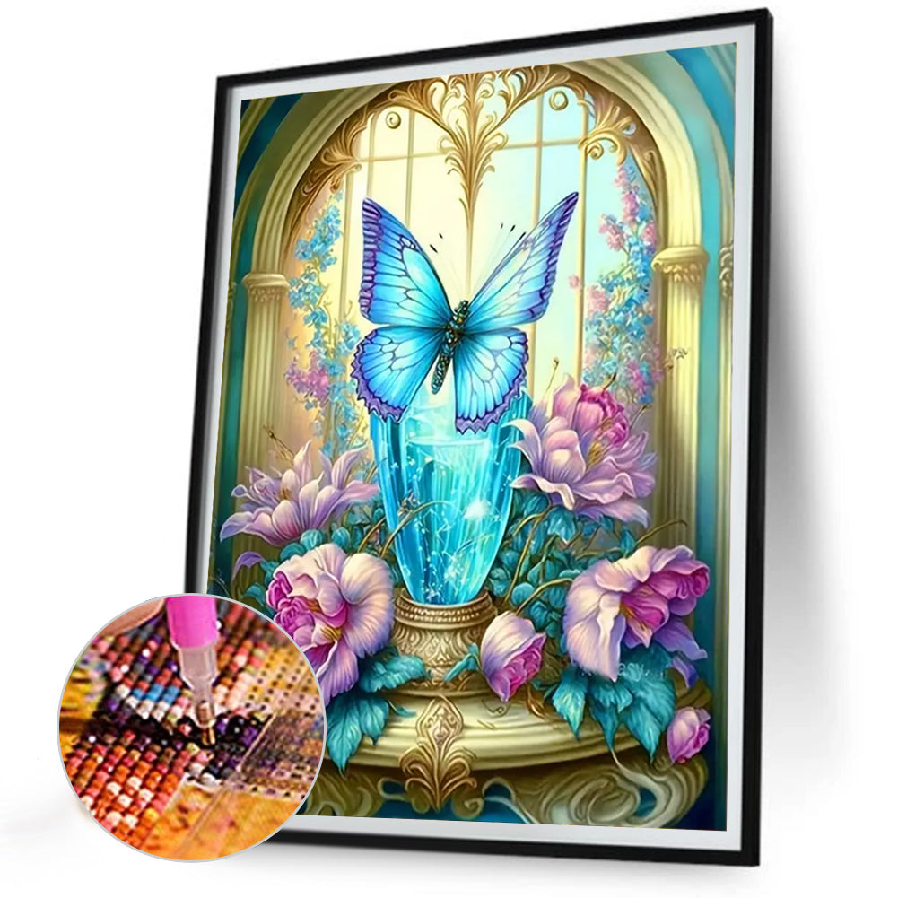 Blue Butterfly Crystal Cup - Full Round Drill Diamond Painting 30*40CM