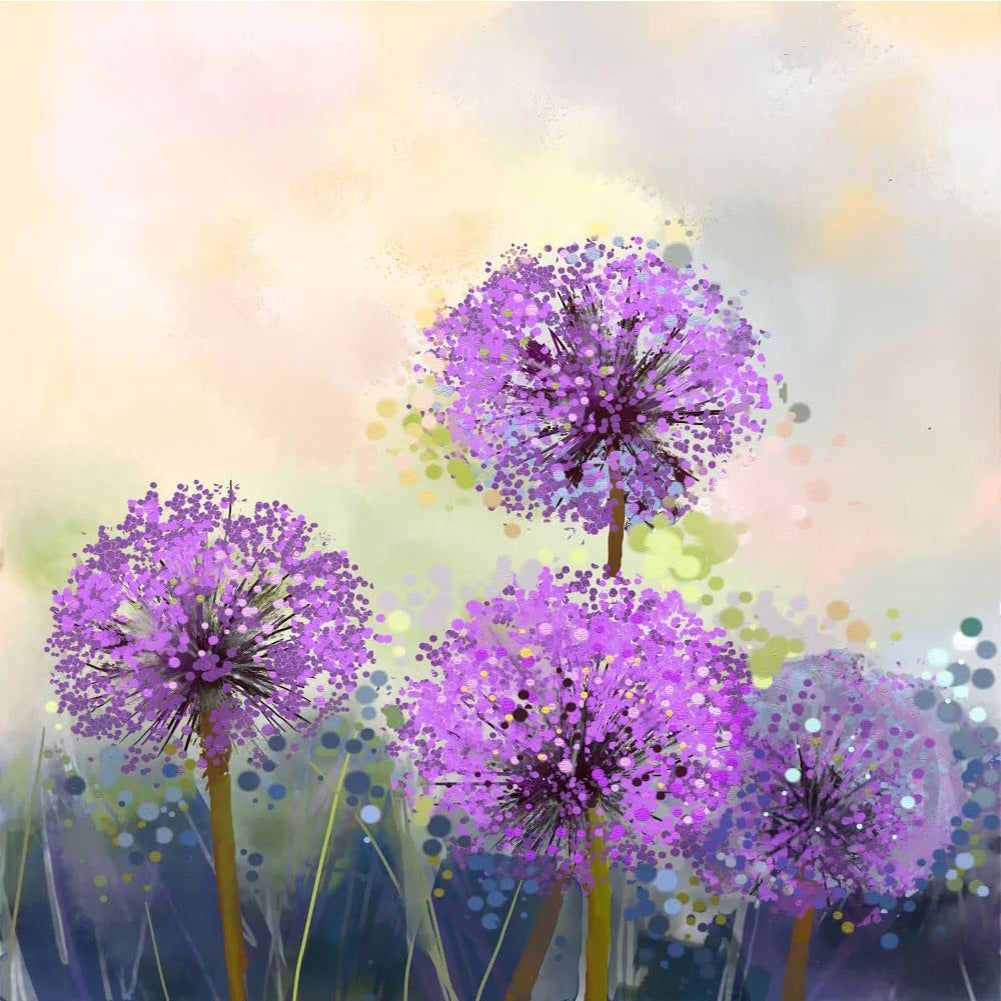 Purple Dandelion - Full Round Drill Diamond Painting 30*30CM