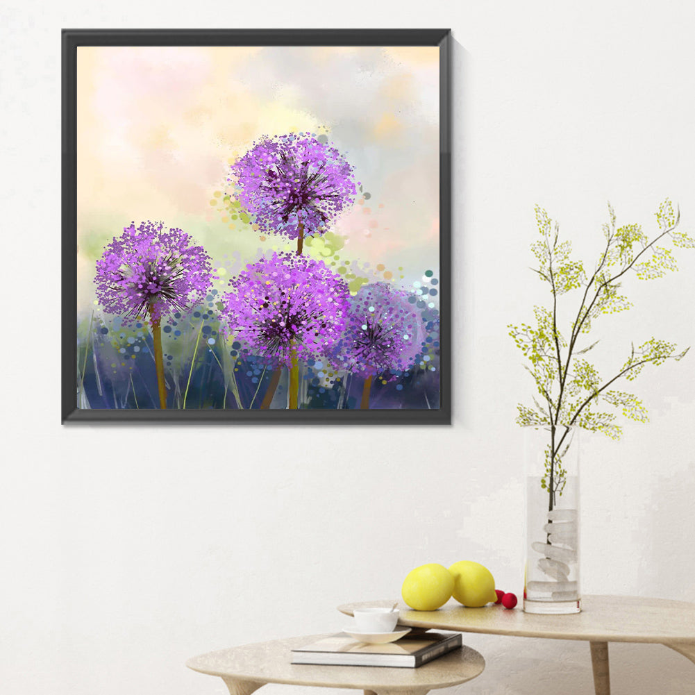 Purple Dandelion - Full Round Drill Diamond Painting 30*30CM