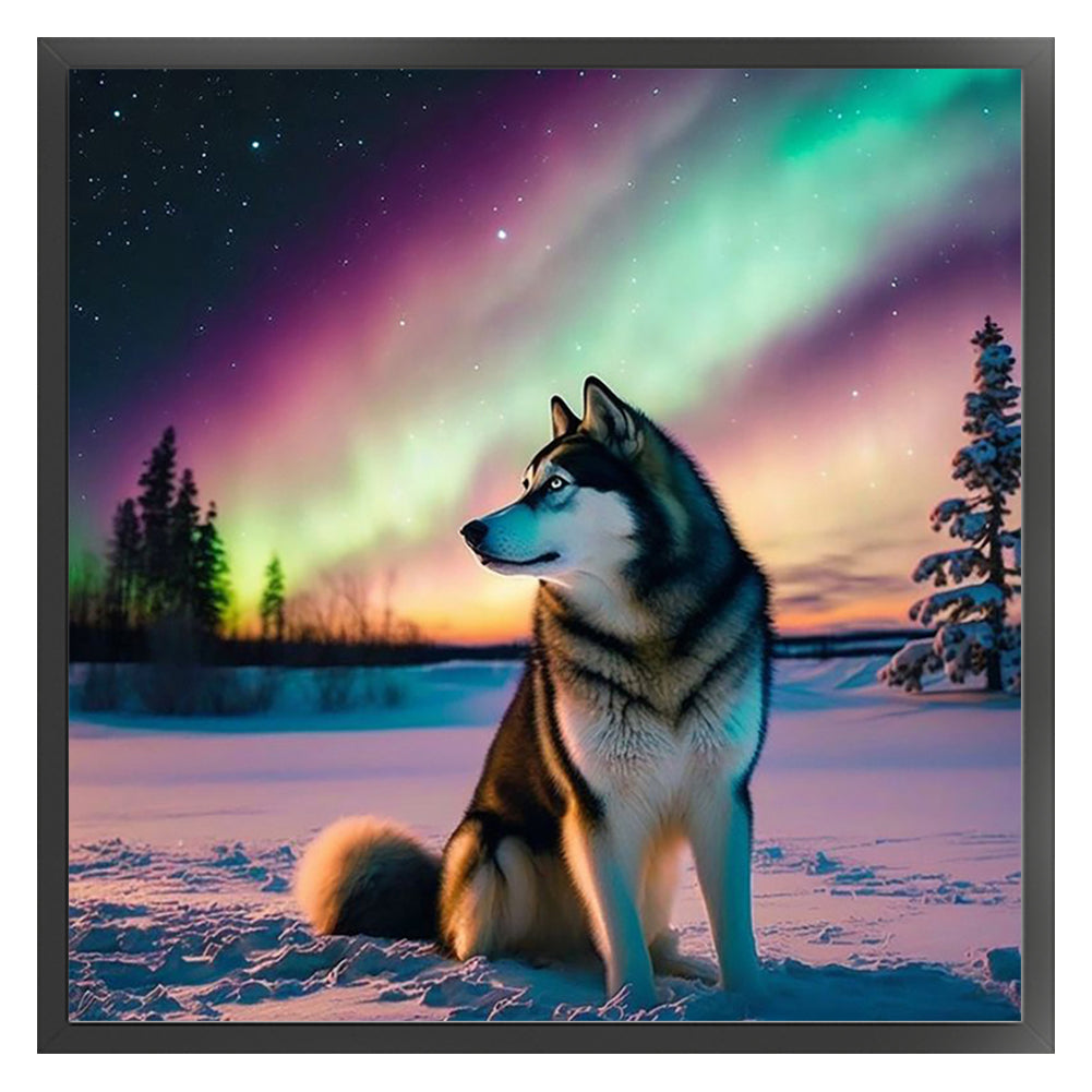 Wolf Under The Aurora - 11CT Stamped Cross Stitch 40*40CM