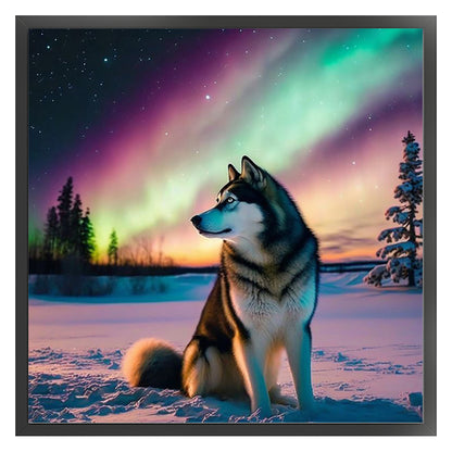 Wolf Under The Aurora - 11CT Stamped Cross Stitch 40*40CM