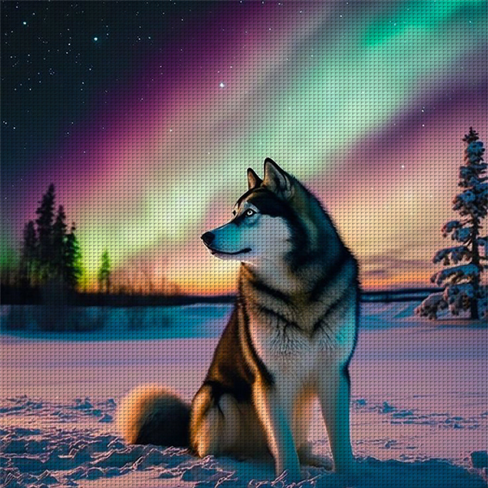 Wolf Under The Aurora - 11CT Stamped Cross Stitch 40*40CM