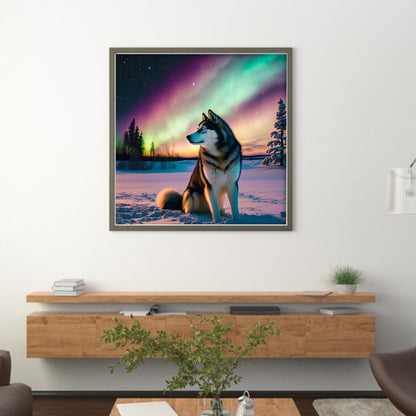 Wolf Under The Aurora - 11CT Stamped Cross Stitch 40*40CM