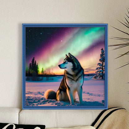 Wolf Under The Aurora - 11CT Stamped Cross Stitch 40*40CM