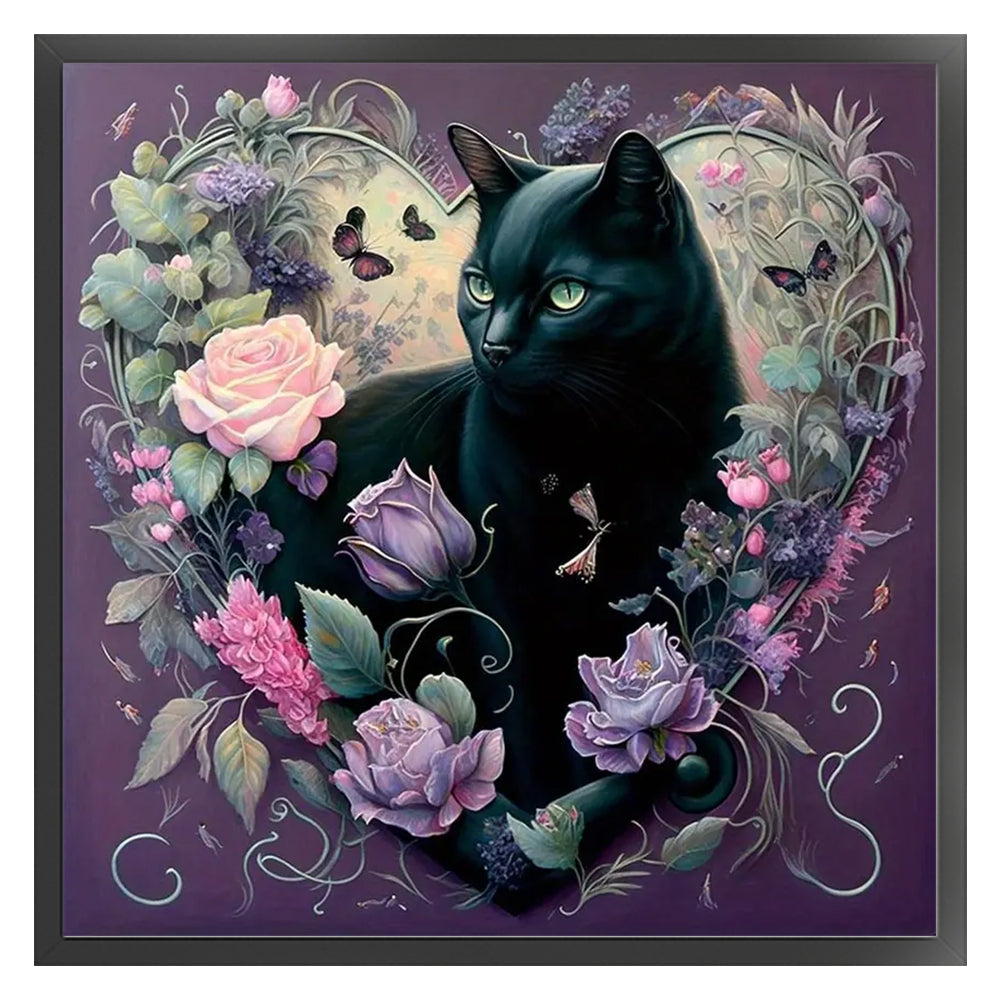 Flowers And Black Cat - 11CT Stamped Cross Stitch 40*40CM