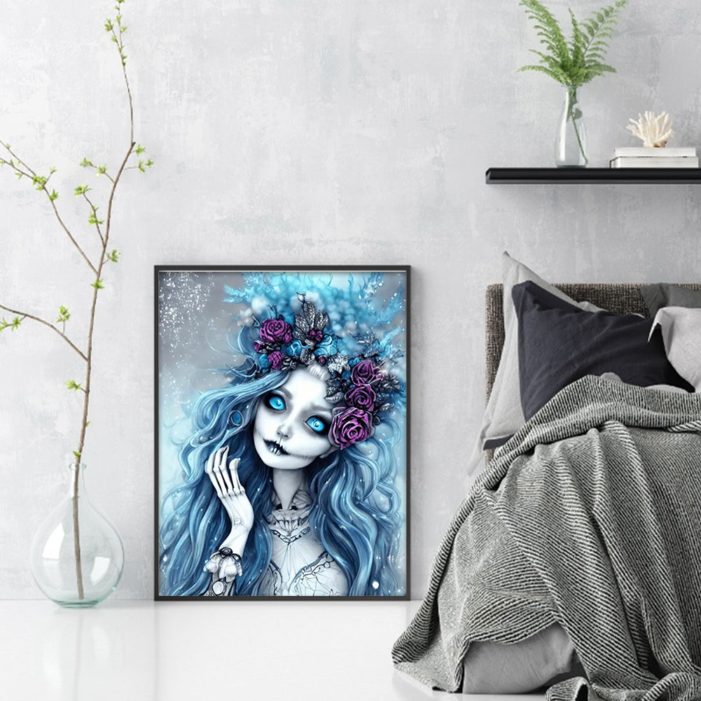 Blue Hair Skull Girl - 11CT Stamped Cross Stitch 40*55CM