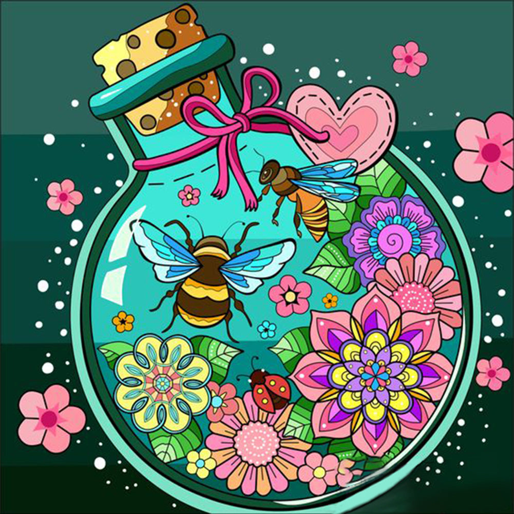 Flowers And Bees In Glass Vase - 11CT Stamped Cross Stitch 50*50CM