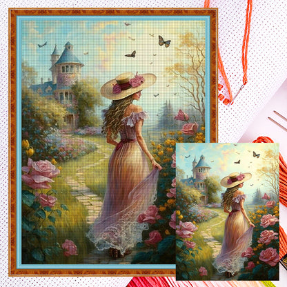 Castle Garden Girl - 11CT Counted Cross Stitch 40*55CM