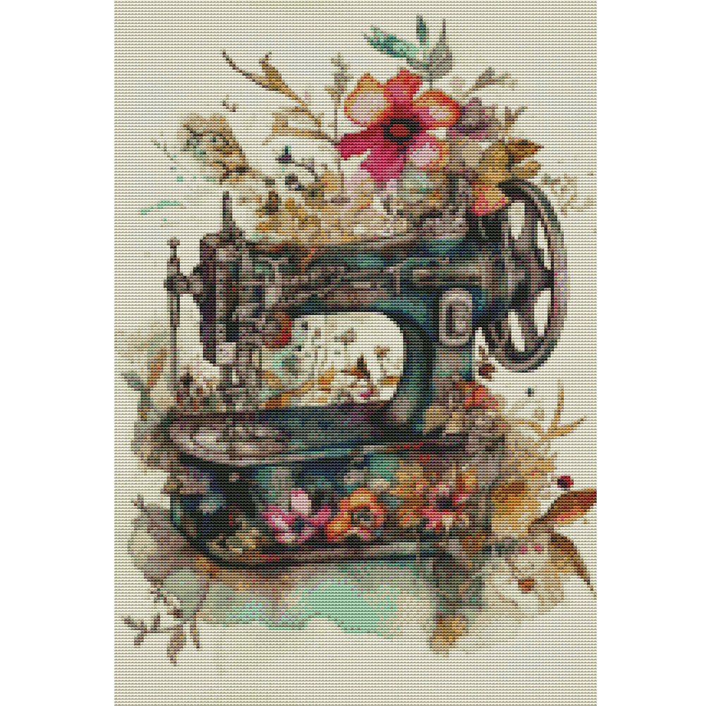 Retro Poster - Sewing Machine - 11CT Stamped Cross Stitch 40*60CM