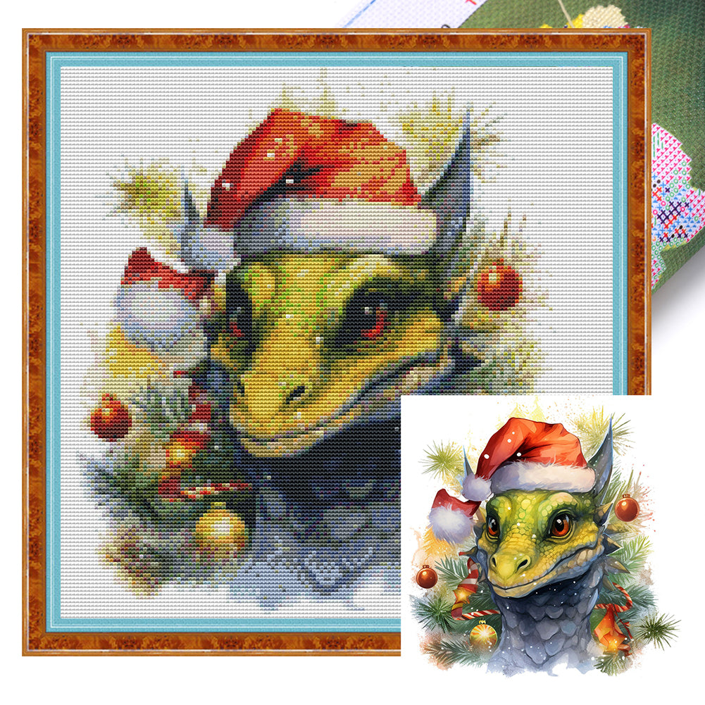 Christmas Wreath Pterosaur - 11CT Stamped Cross Stitch 40*40CM