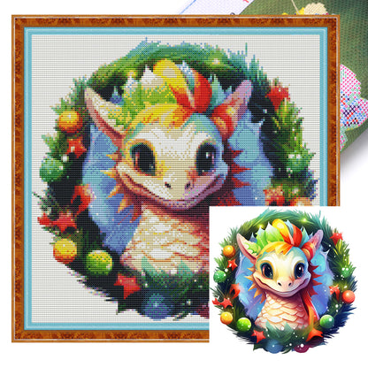 Christmas Wreath Pterosaur - 11CT Stamped Cross Stitch 40*40CM