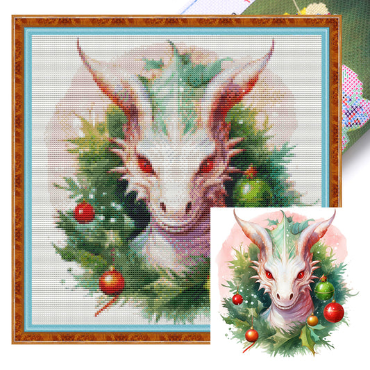 Christmas Wreath Pterosaur - 11CT Stamped Cross Stitch 40*40CM