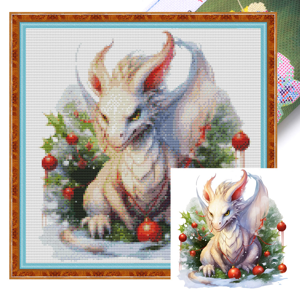 Christmas Wreath Pterosaur - 11CT Stamped Cross Stitch 40*40CM