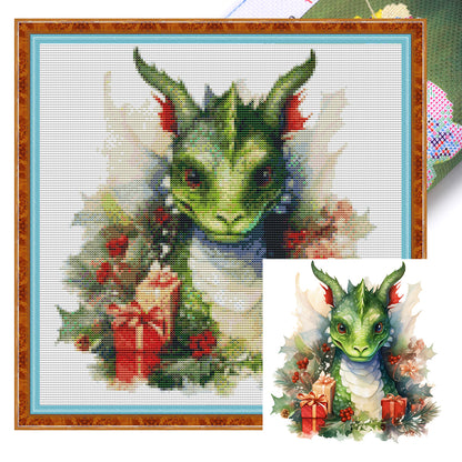 Christmas Wreath Pterosaur - 11CT Stamped Cross Stitch 40*40CM