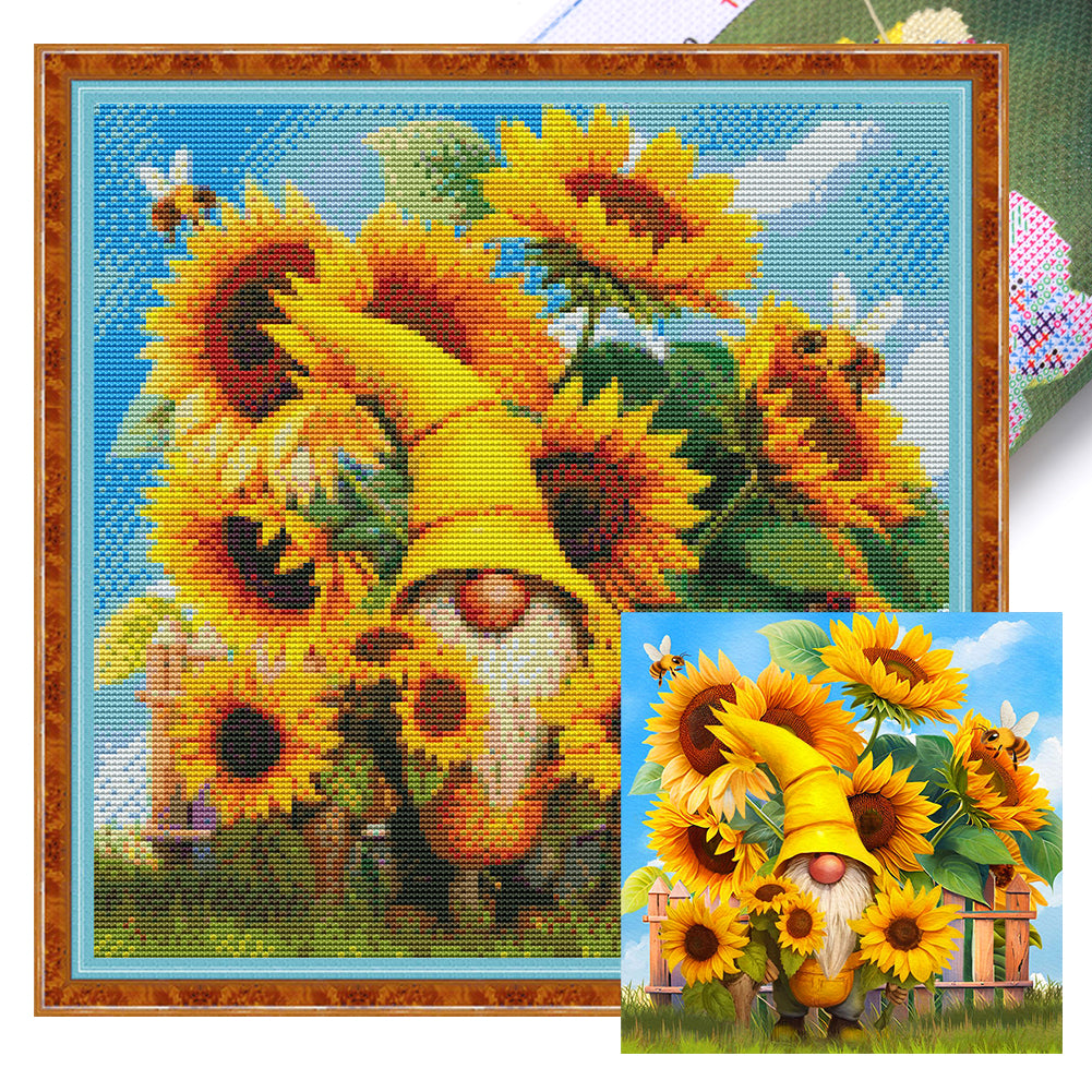 Sunflower Gnome - 11CT Stamped Cross Stitch 40*40CM