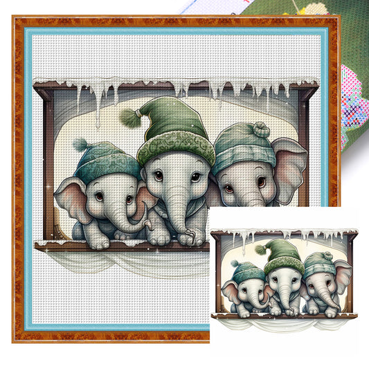 Christmas Elephant - 18CT Stamped Cross Stitch 30*30CM