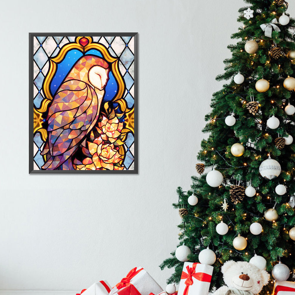 Golden Flower And Owl - Full Round Drill Diamond Painting 30*40CM
