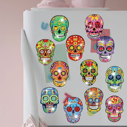 12PCS Diamond Painting Magnets Refrigerator for Adults Kids Fridge Car (Skull)