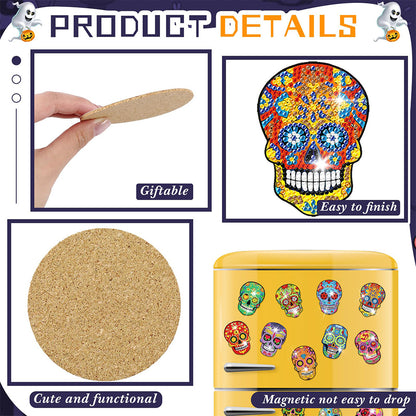 12PCS Diamond Painting Magnets Refrigerator for Adults Kids Fridge Car (Skull)