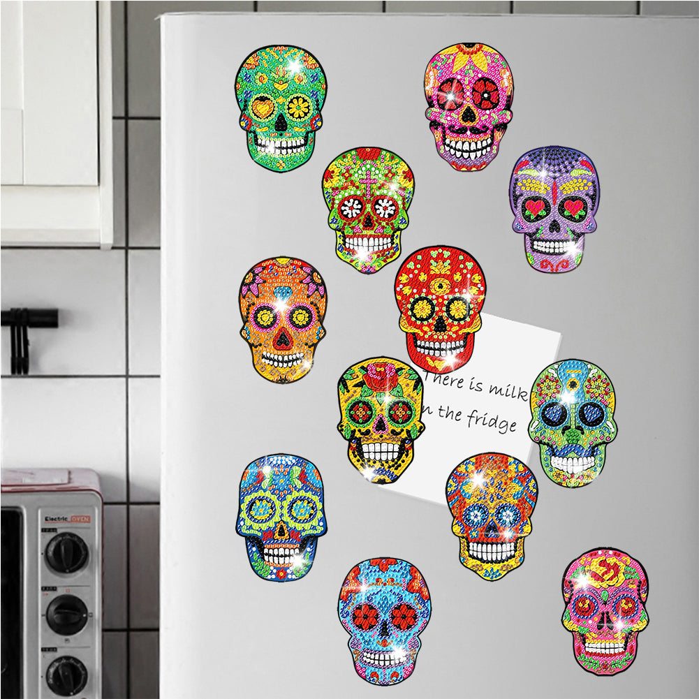 12PCS Diamond Painting Magnets Refrigerator for Adults Kids Fridge Car (Skull)