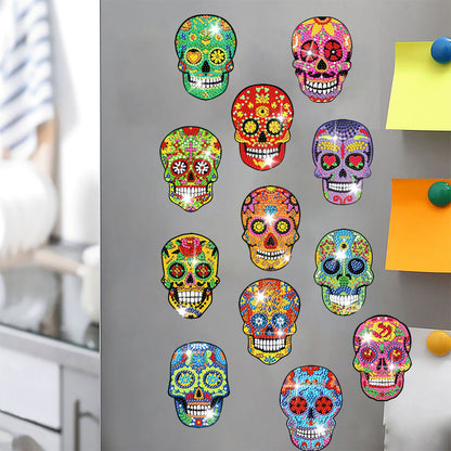 12PCS Diamond Painting Magnets Refrigerator for Adults Kids Fridge Car (Skull)