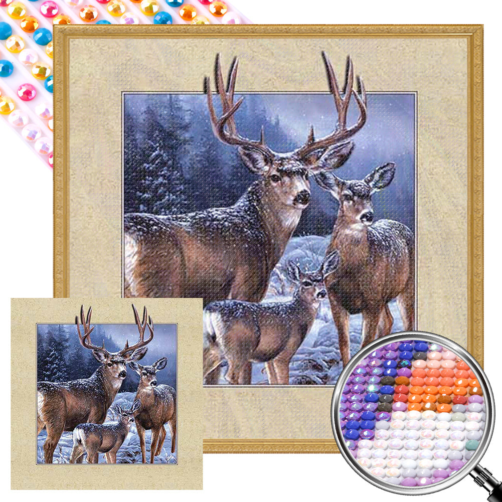 Elk In The Snow - Full Round AB Drill Diamond Painting 40*40CM