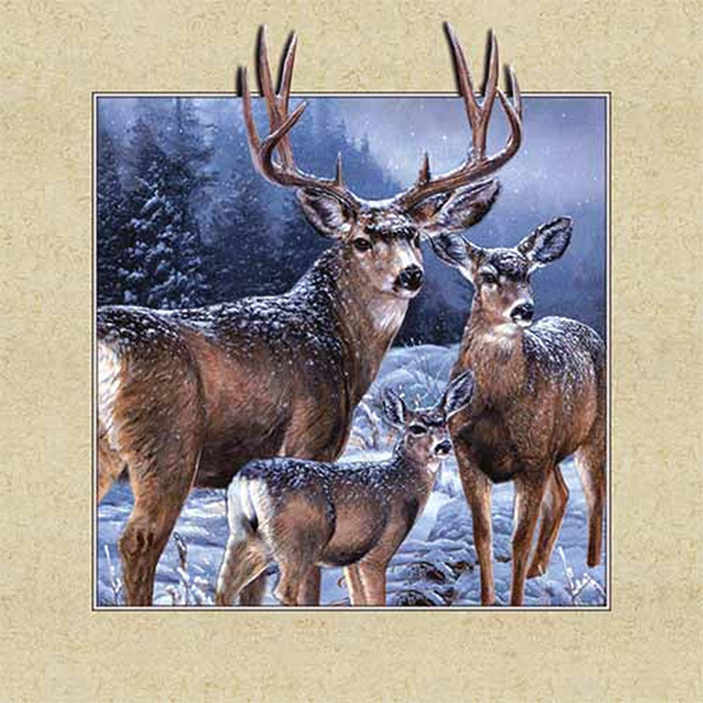 Elk In The Snow - Full Round AB Drill Diamond Painting 40*40CM