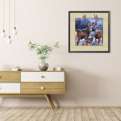 Elk In The Snow - Full Round AB Drill Diamond Painting 40*40CM