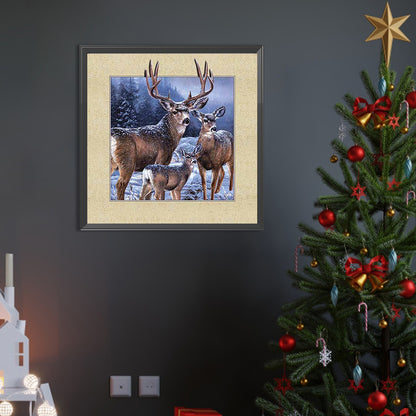 Elk In The Snow - Full Round AB Drill Diamond Painting 40*40CM