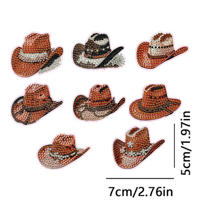 6PCS Double Sided Diamond Painting Art Keychain Pendant for Beginner(Cowboy Hat)