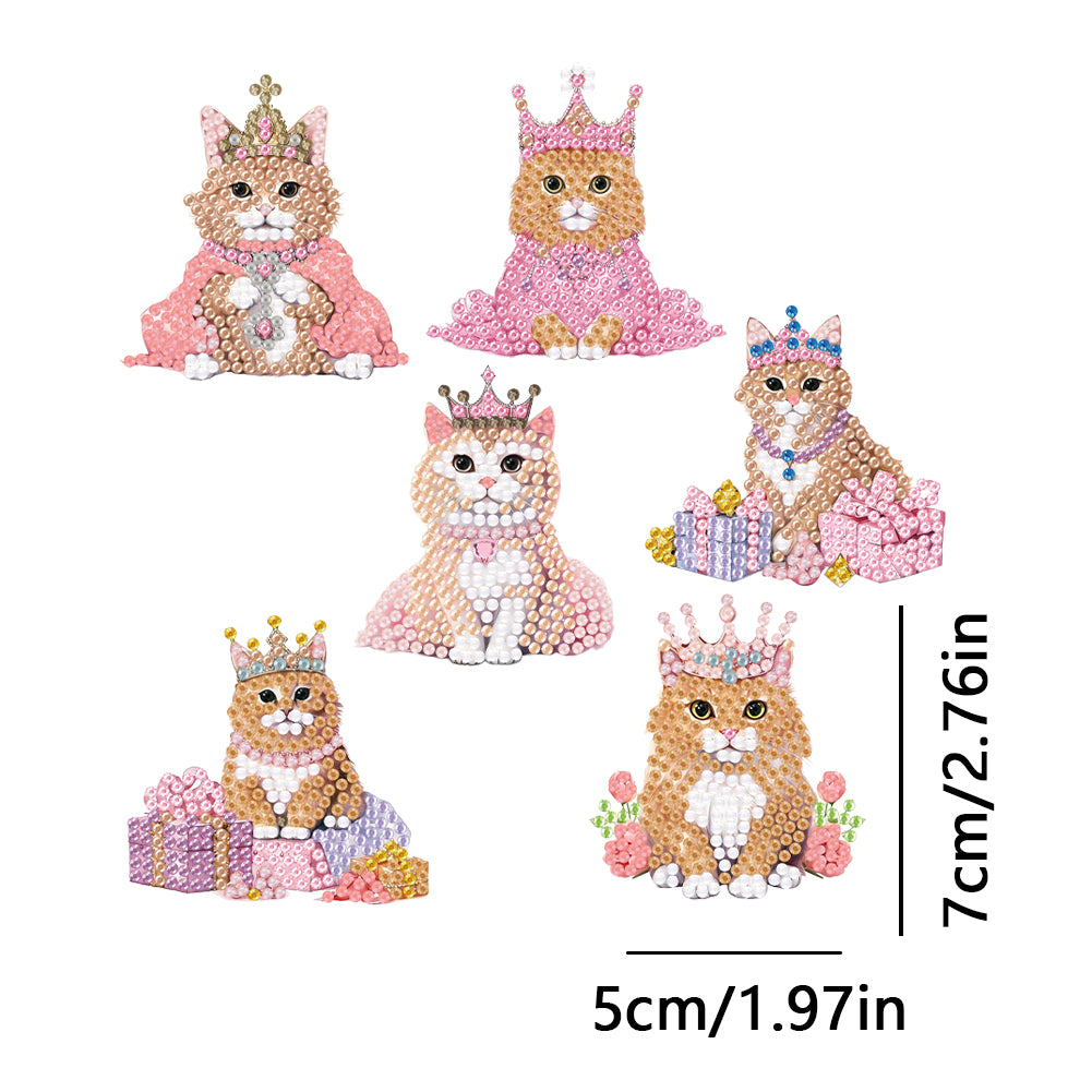 6PCS Double Sided Diamond Painting Art Keychain Pendant (Crown Cat Princess)