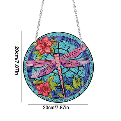 Acrylic Round Single-Sided Diamond Art Hanging Pendant 20x20cm (Dragonfly #1)