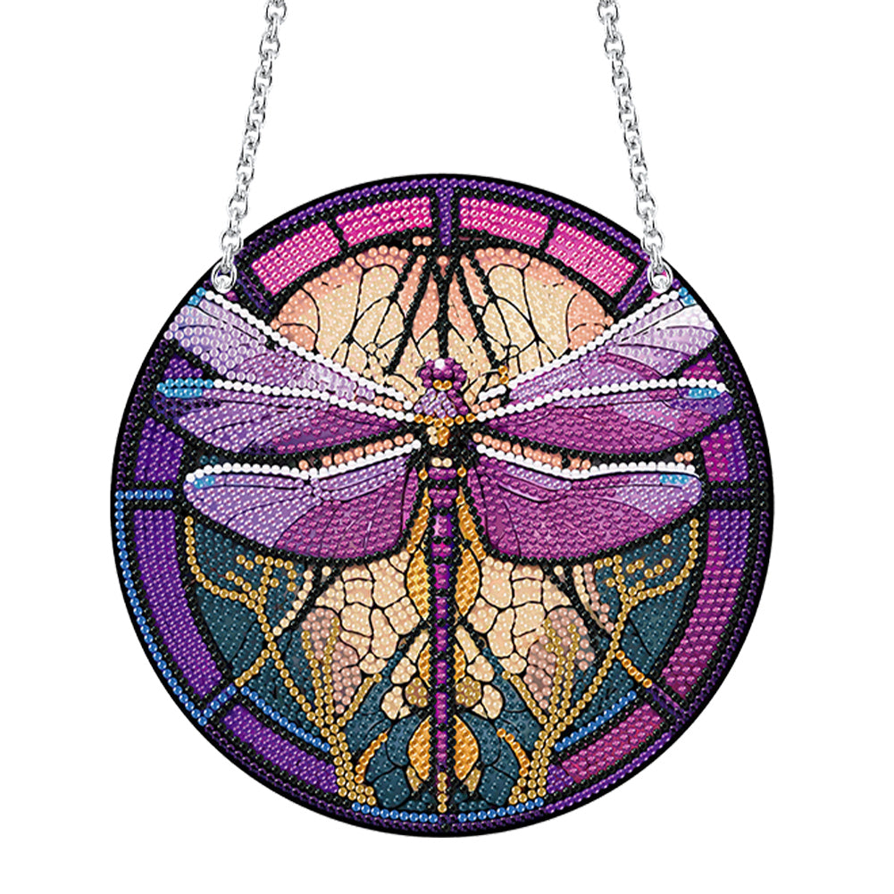 Acrylic Round Single-Sided Diamond Art Hanging Pendant 20x20cm (Dragonfly #2)