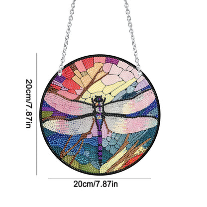 Acrylic Round Single-Sided Diamond Art Hanging Pendant 20x20cm (Dragonfly #3)