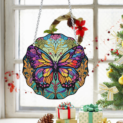 Acrylic Round Single-Sided Diamond Art Hanging Pendant 20x20cm (Butterfly)