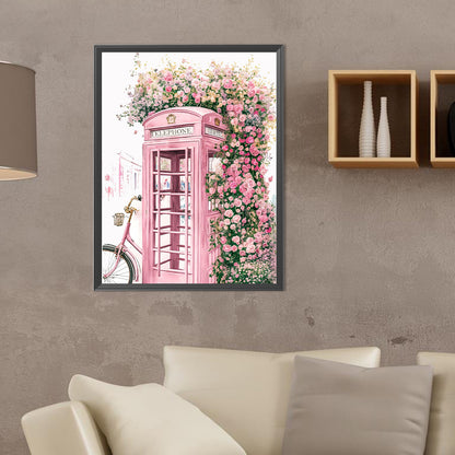 Pink Flower Phone Booth - Full Round Drill Diamond Painting 30*40CM