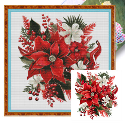 Christmas Red Flowers - 11CT Stamped Cross Stitch 50*50CM