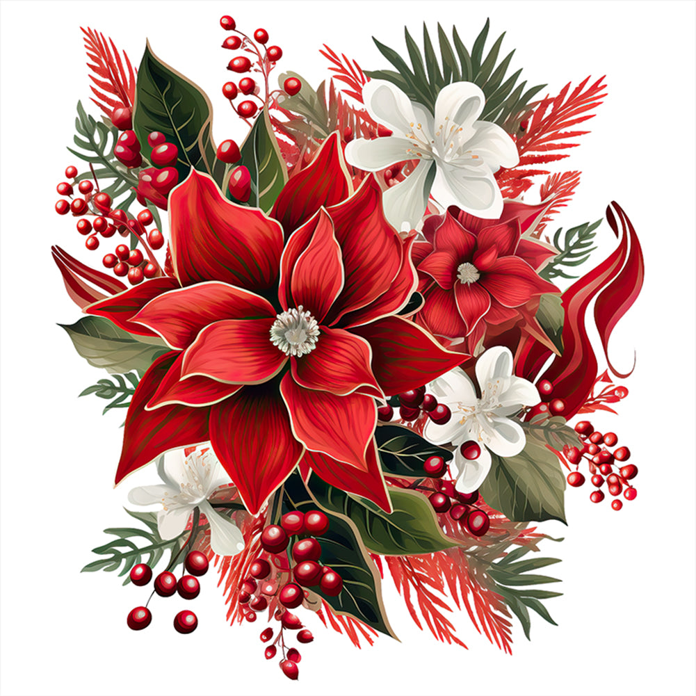 Christmas Red Flowers - 11CT Stamped Cross Stitch 50*50CM