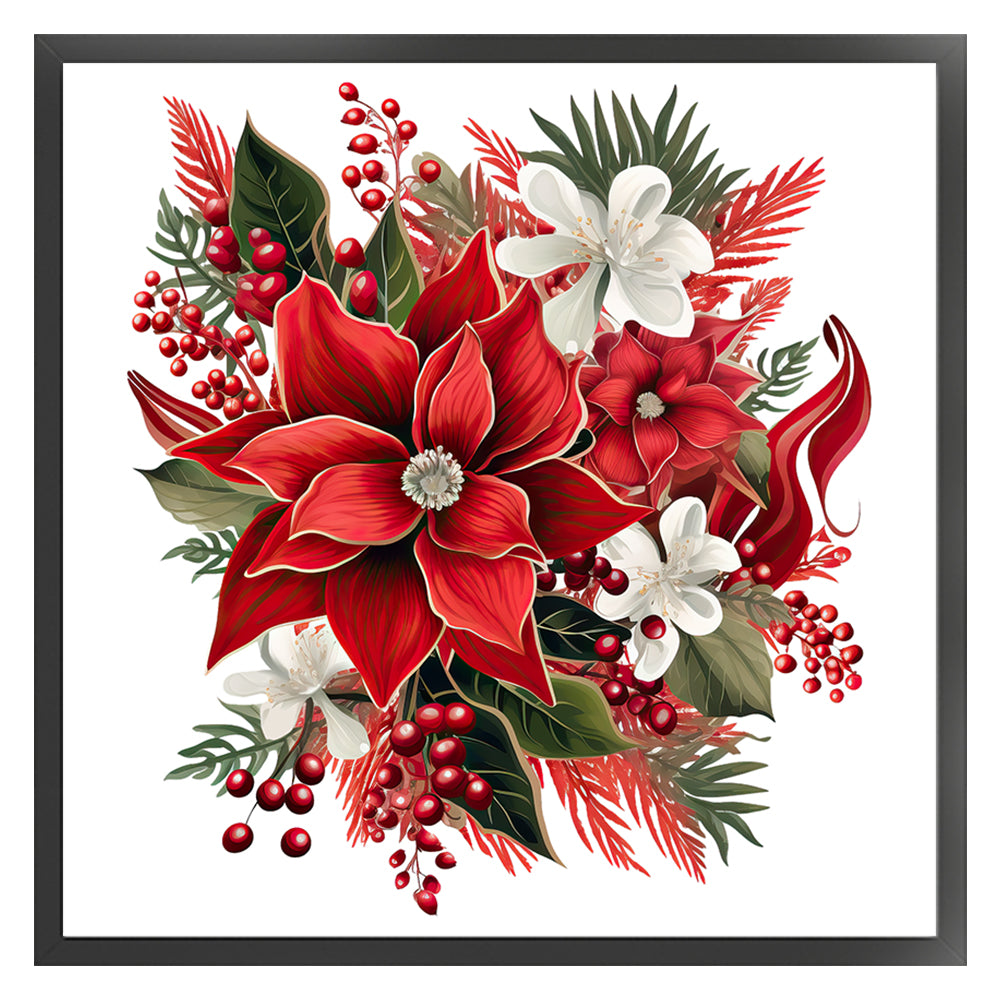 Christmas Red Flowers - 11CT Stamped Cross Stitch 50*50CM